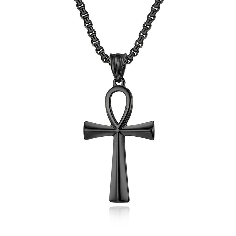 Collana Ankaka in acciaio inossidabile con ciondolo a croce in acciaio al titanio e nicchia unica_voghion.com
