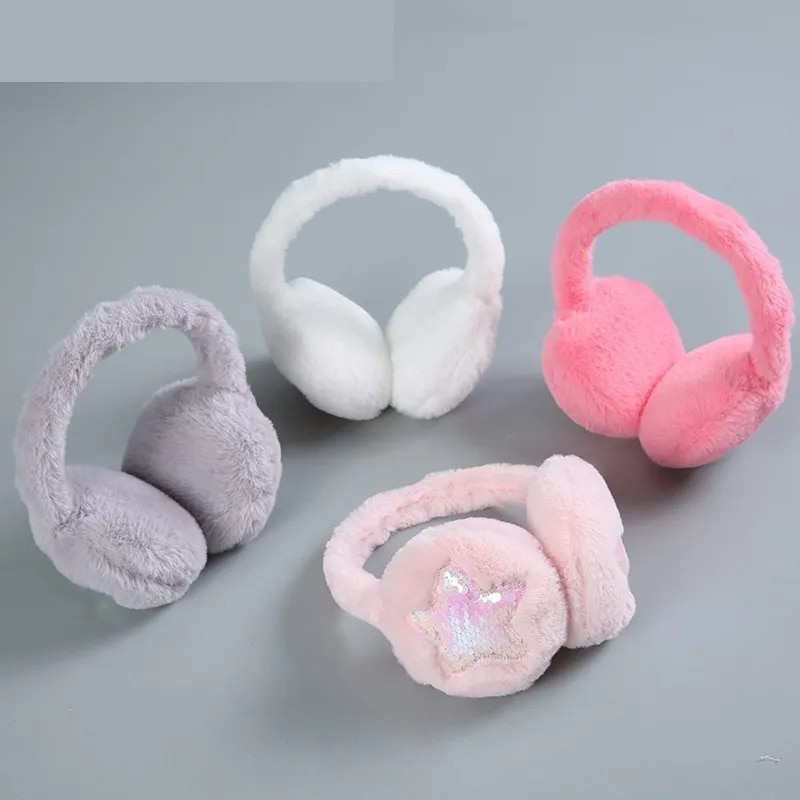 New Cute Stars Pattern Warm Earmuffs for Women Sweet Spice Girl Winter Outdoor Warmers Soft Furry Warmer Muff Ear Covers_voghion.com