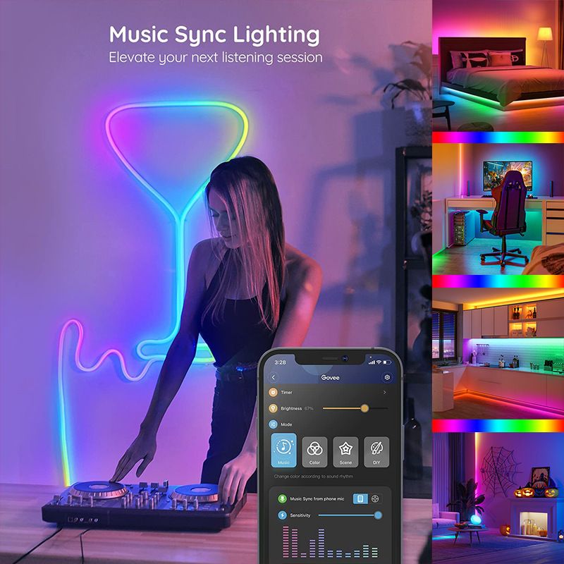 Bande lumineuse LED RGB 5 V WS2812B, télécommande Bluetooth, alimentation USB, étanche IP65, pour décoration intérieure et salle de jeux_voghion.com