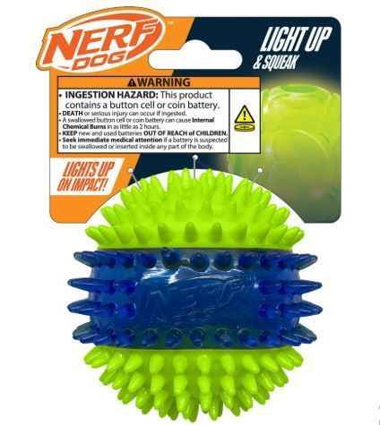 Nerf Dog LED Light Up Dental Spikes Squeak Ball Dog Toy, 2.7 Inches_voghion.com
