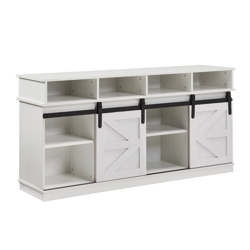 TV Stand Sliding Barn Door Modern&Farmhouse Wood Entertainment Center, Storage Cabinet Table Living Room With Adjustable Shelves For TVs Up To 65",White
_voghion.com