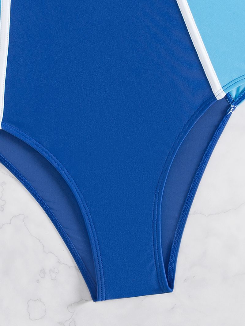 Sieviešu apģērbu peldkostīms Kontrastkrāsas viendaļīgs bikini ar rāvējslēdzēju_voghion.com