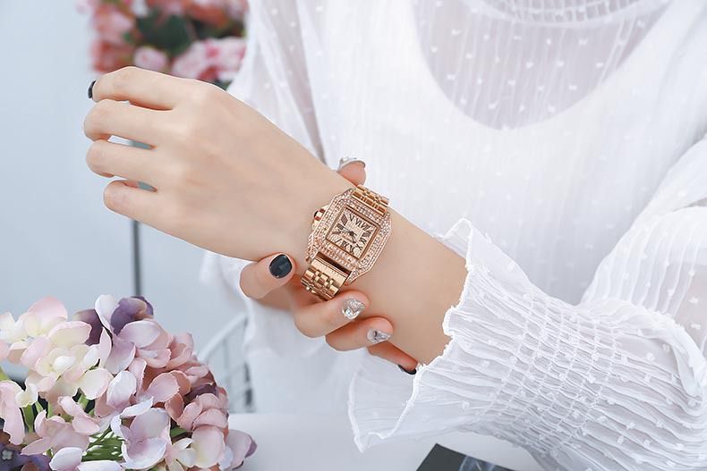 Internet famous men and women's couple with square diamond inlaid large dial, steel strip, waterproof quartz watch for_voghion.com