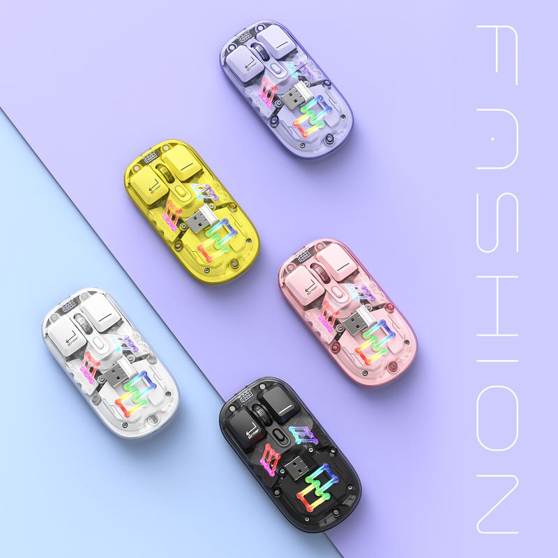 Ratón inalámbrico transparente de modo dual T200 con carga de 2,4 G/Bluetooth 5.0, diseño magnético, iluminación RGB_voghion.com