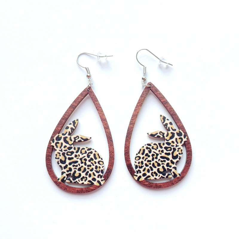 Orecchini a forma di uovo di Pasqua con stampa leopardata a forma di goccia d'acqua cava, tre pulcini di coniglio, regalo di festa per ragazze_voghion.com