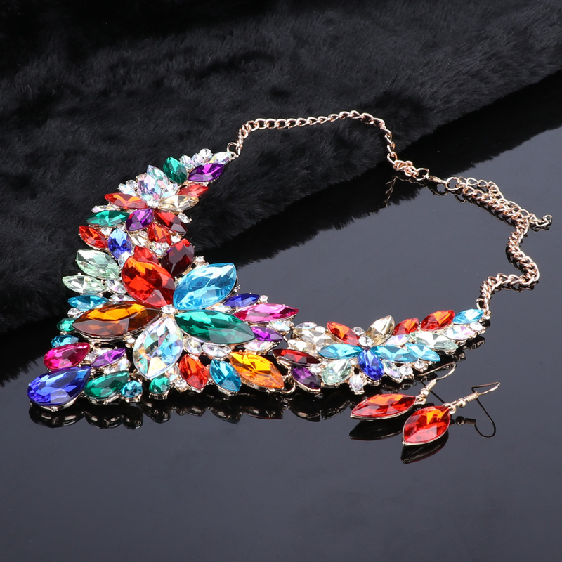 Kristall-Choker-Statement-Halskette, Ohrring-Schmuckset, Strass-Hochzeitsgeschenk, Frauen, Bräute, Abschlussball, Party_voghion.com