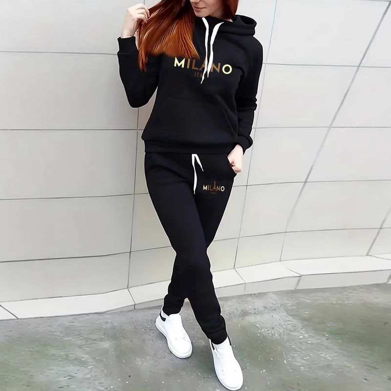 Women's Fleece-Lined Hooded Sweatshirt, Trendy Pullover With Printed Design, Cozy & Stylish For Fall/Winter (Black/Gray/Beige/Orange)_voghion.com