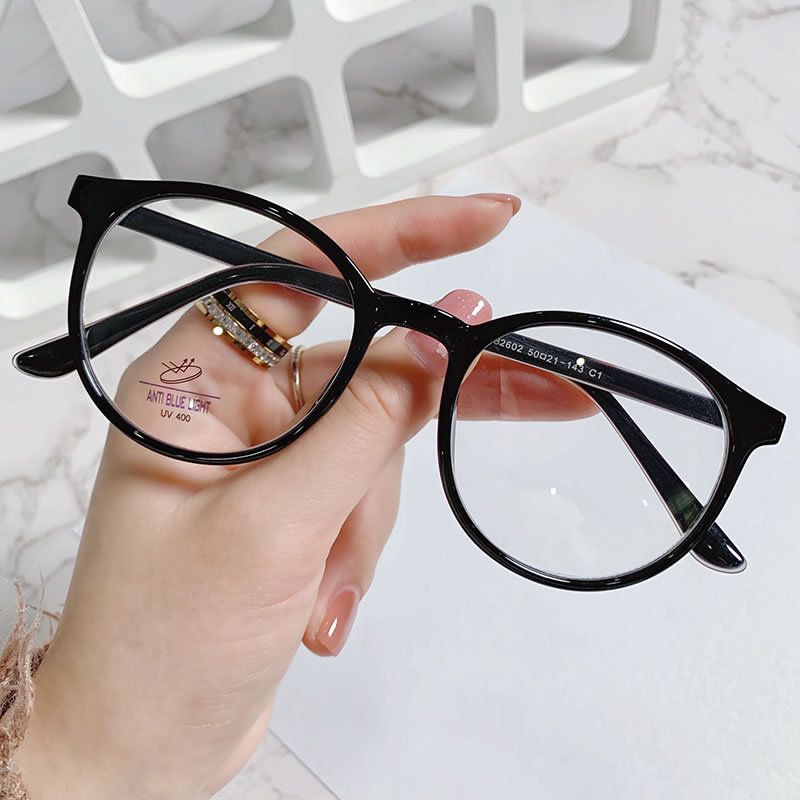 Anti blue light glasses new 2023 black unisex circular frame flat mirror 82602_voghion.com