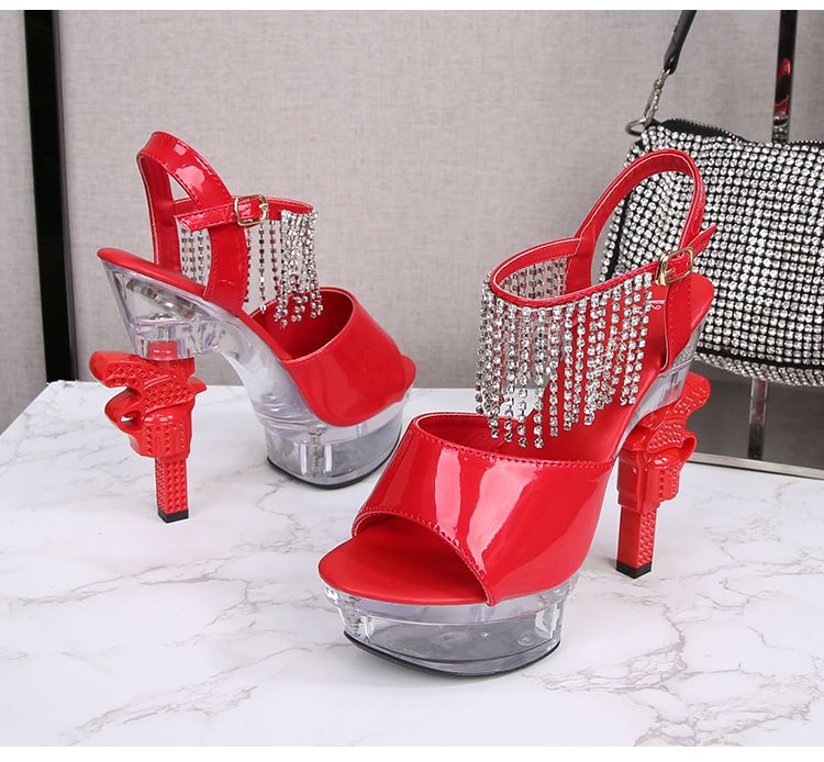 Sandales compensées en cristal pour femmes – Chaussures de mariage élégantes à brides en strass et talon unique (EU34-43)_voghion.com