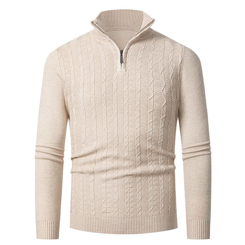 American Style Casual Half Zip Collar Thin Sweater Jacket Men's Autumn And Winter Simple Pullover Jacquard Sweater_voghion.com