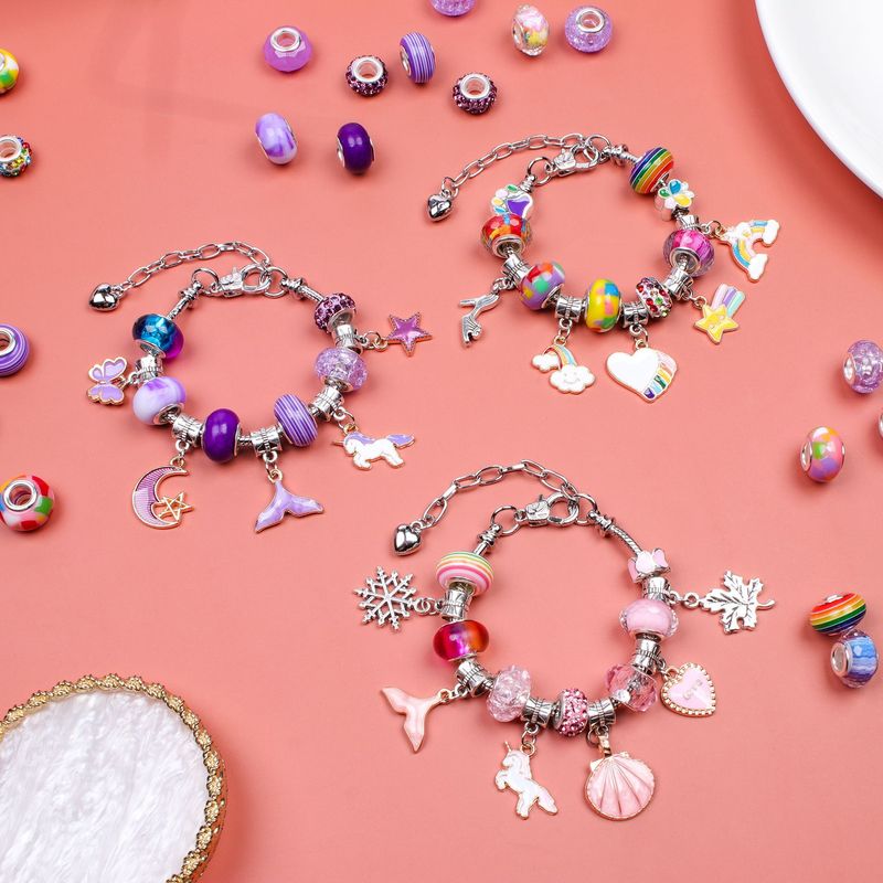 Farbe Kristall Perlen Kinder handgemachte DIY Perlen Armband Set Kinder Einhorn Schmuck Geschenk_voghion.com