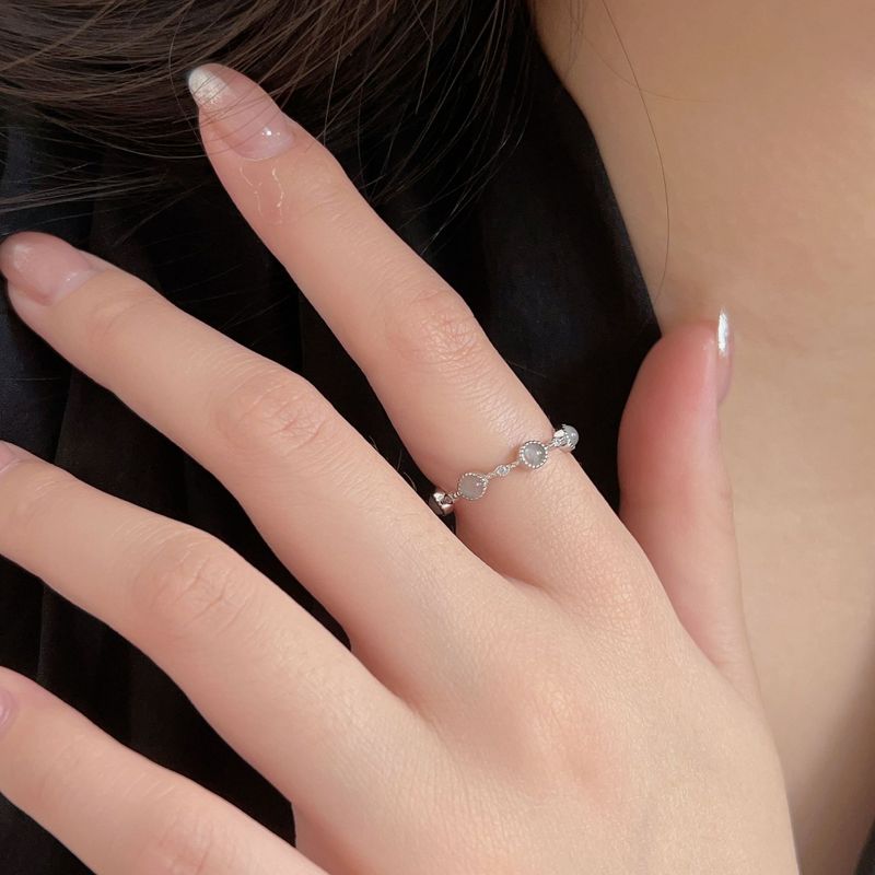 Bague œil de chat en argent pur, style français, perle ronde, pour femme, niche, phalange, queue_voghion.com