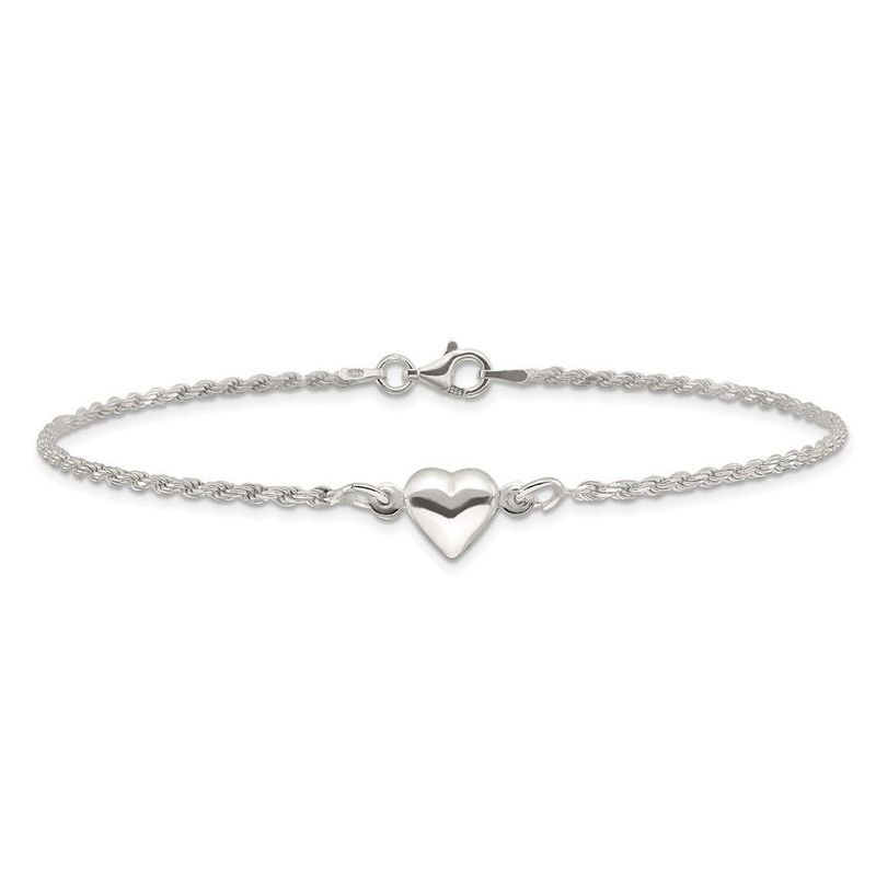 Sterling Silver Puffed Heart Anklet_voghion.com
