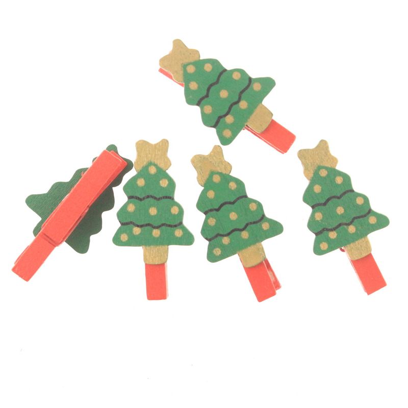 Christmas series wooden clip cute cartoon Christmas tree postcard clip Christmas decoration clip 10 PCs/bag_voghion.com