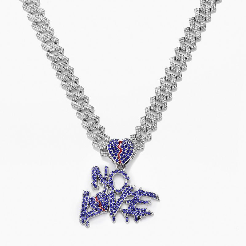 Pieni ja ainutlaatuinen värillinen NO LOVE Full Letter Pendant Diamond Kuuban kaulakoru koruja_voghion.com