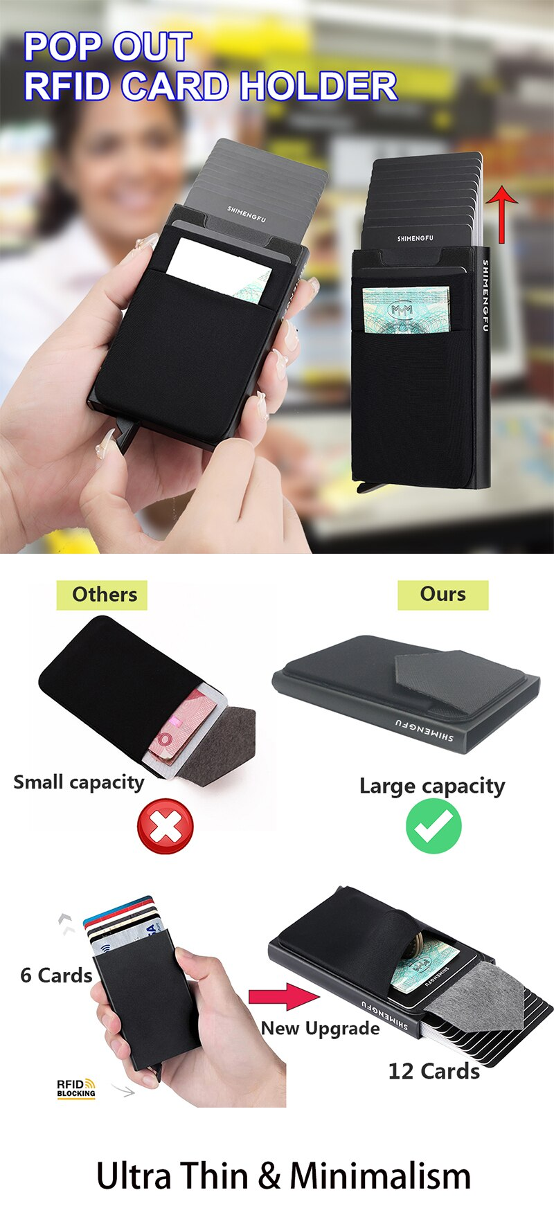 Rfid Smart Wallet Card Metal Thin Slim Men Women Purse Pop Up Minimalist Card Wallet Small Black Metal Credential_voghion.com