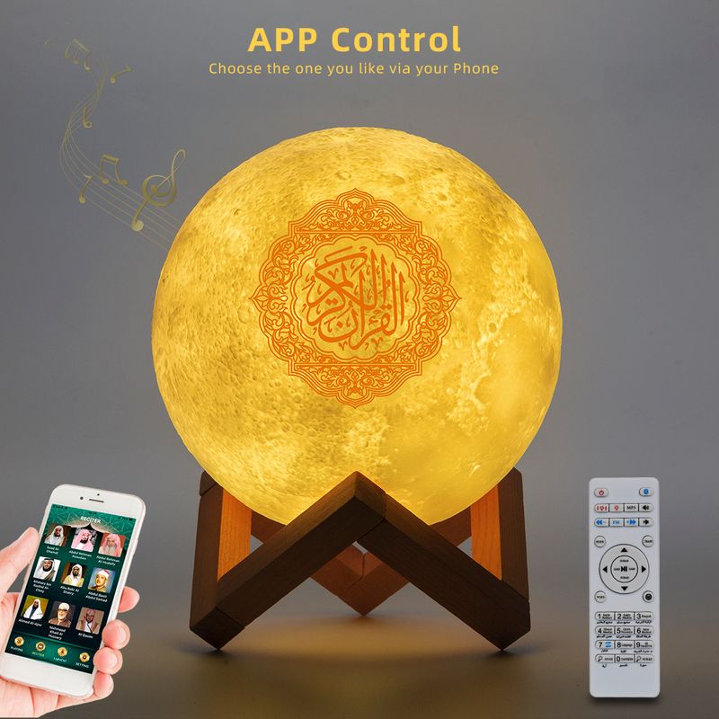Altoparlanti Bluetooth Altoparlanti wireless per luce notturna musulmana 3D Moon con controllo APP Corano Speaekr Corano Lampada touch_voghion.com