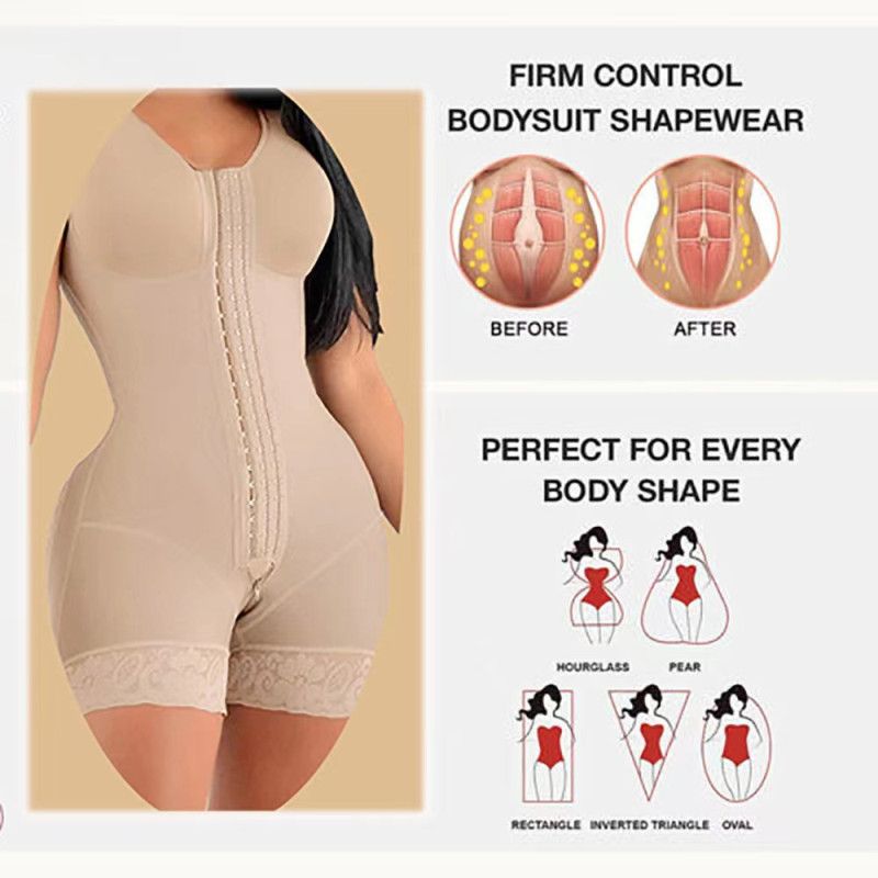 Cross-Border Tummy Control Shapewear One-Piece Bodysuit With Crotch Zipper Three-Row Hook Body Shaper_voghion.com