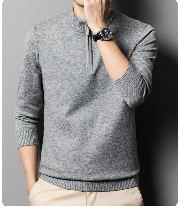 Men’s Half-Zip Knit Sweater – Warm Winter Pullover (Burgundy/Black/Camel/Tibetan Blue/Greyish, M-XXXXL)_voghion.com