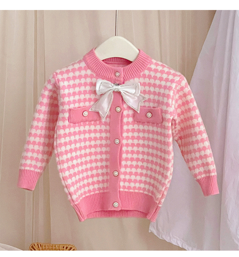 Koreanische Version des Mädchenpullovers Strickjacke Anzugrock Mädchen Baby Stilvolle gestrickte Rundhalsjacke Kurzer Rock_voghion.com