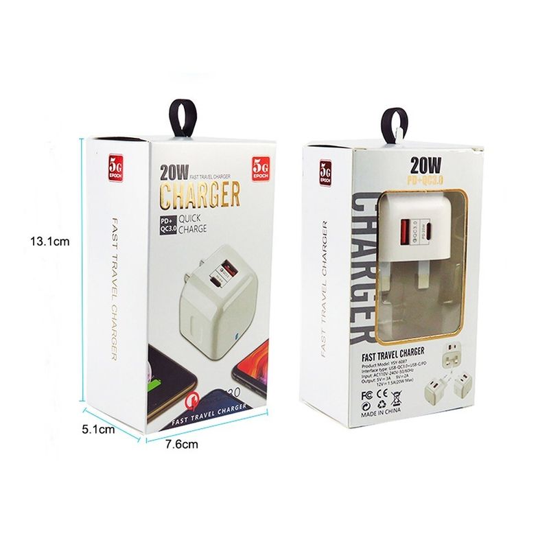 Dual Port Typ C 20W PD Schnelle Wand Stecker Ladegerät QC 3,0 Reise Power Adapter UK_voghion.com