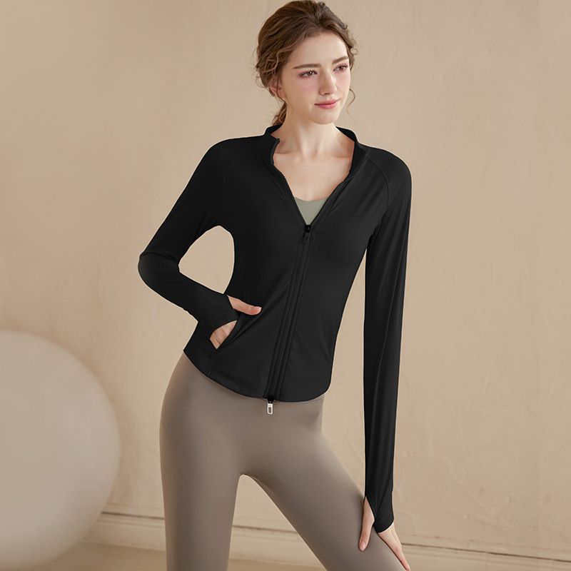 Giacca da yoga con colletto rialzato e doppia cerniera vvcx 2025s da donna, a maniche lunghe, vestibilità aderente, per corsa, ciclismo, autunno e inverno._voghion.com