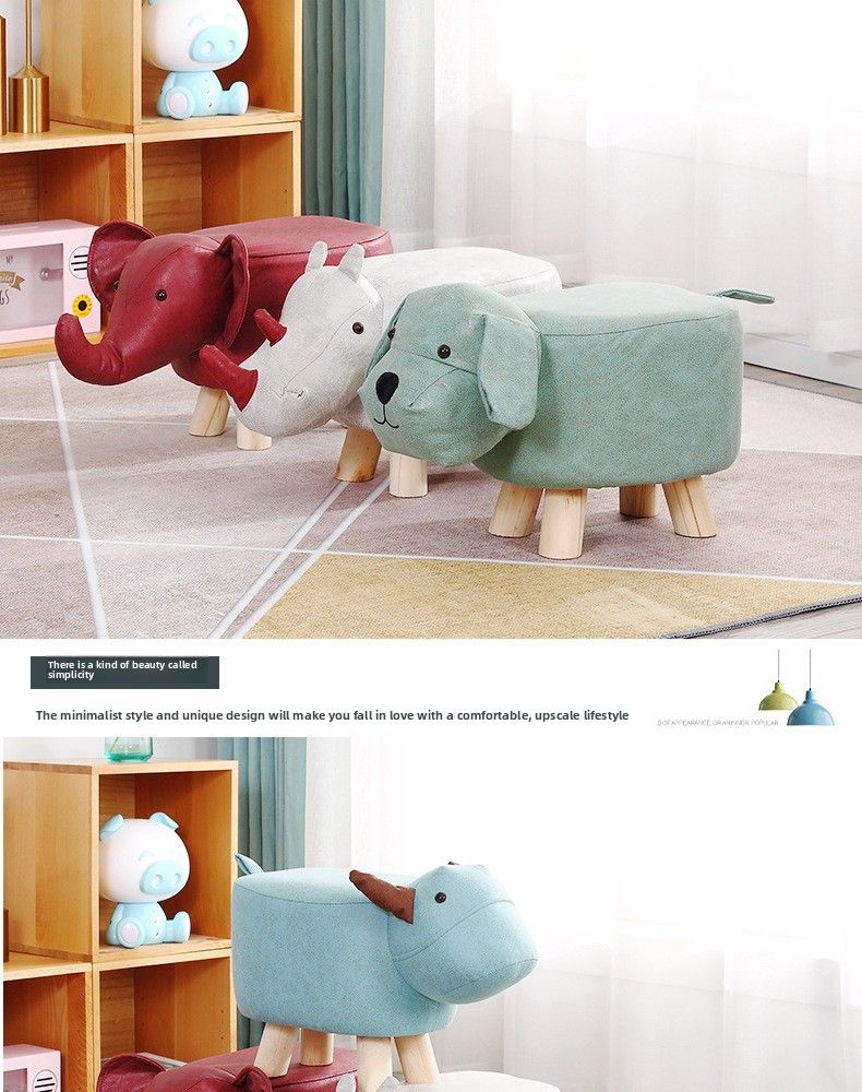 Sgabello basso in legno massello per bambini, in tessuto, a forma di elefante dei cartoni animati, per cambiare le scarpe, per uso domestico_voghion.com