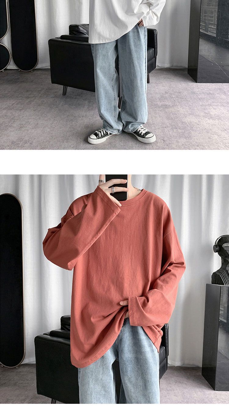 Maglietta a maniche lunghe da uomo, primavera e autunno, versatile e alla moda, in cotone, top rosa_voghion.com