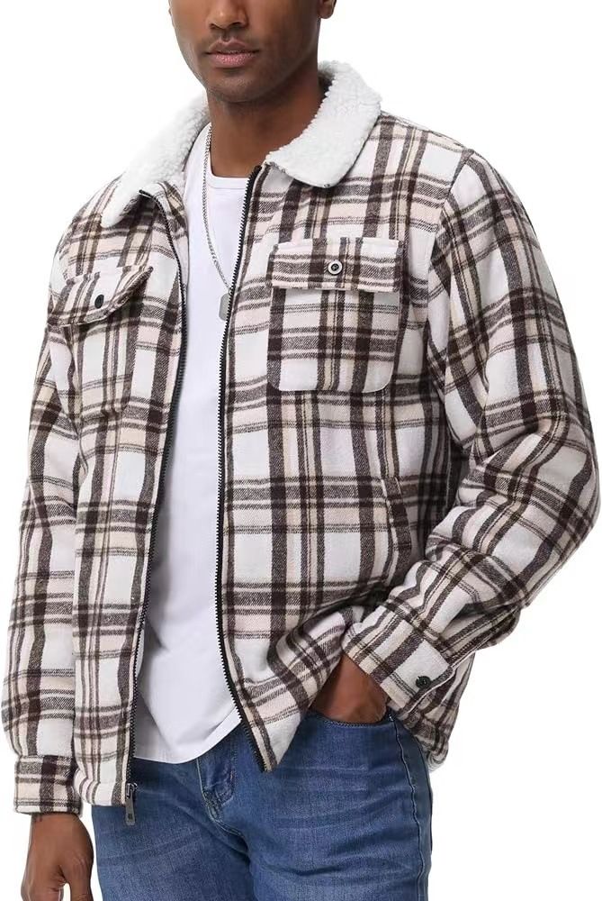 Herenkleding heren flanel herfst en winter nieuwe heren lange mouwen revers plus fluwelen jas_voghion.com