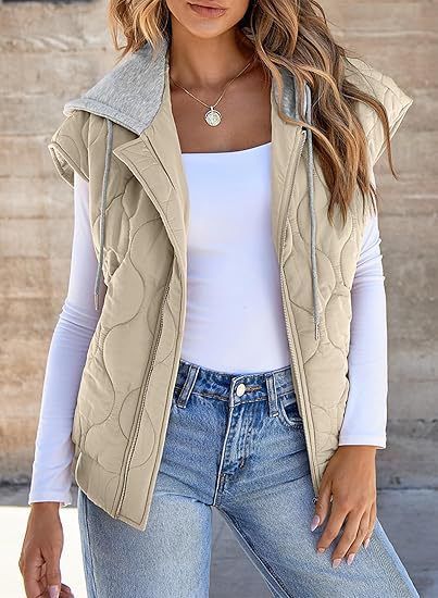 Nouvelle veste sans manches assortie pour femme, style européen et américain, simple et polyvalente, à capuche et cordon de serrage._voghion.com