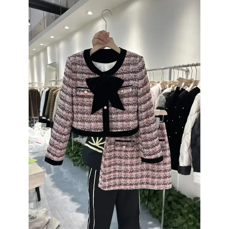 Zweiteiliges Kleid Herbst Winter Damen High-End Eleganter Stil Petite Tweedjacke Set Weibliche Bürodame Mädchen 2 Anzug_voghion.com