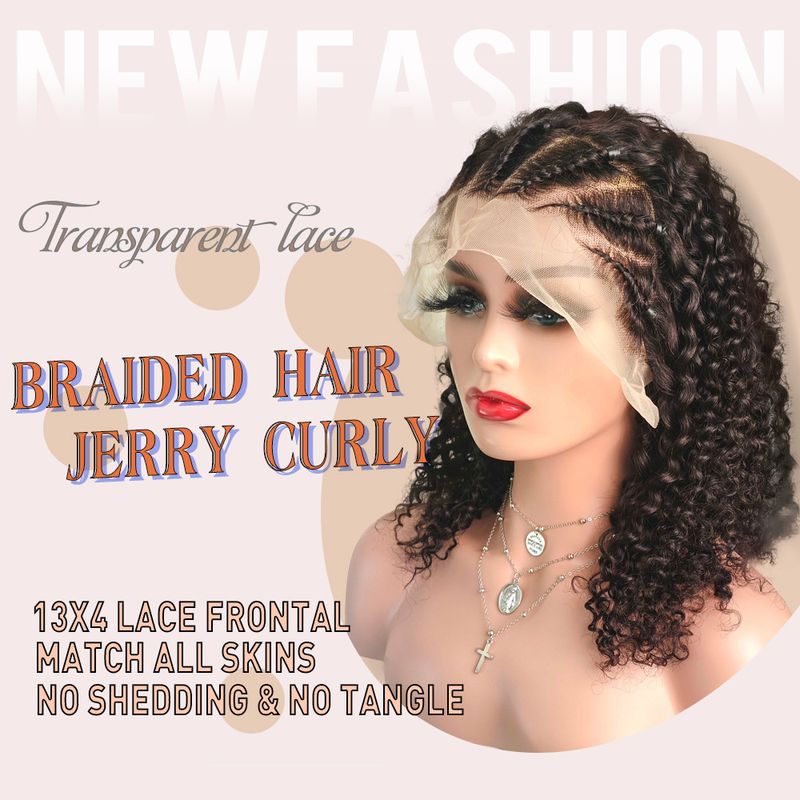 Parrucca Bob Corta Riccia Triangolo Senza Nodi Parrucche Intrecciate Per Le Donne Parrucca Mezza Intrecciata 13X4 Frontale In Pizzo Parrucche 100% Capelli Umani In SaldoIntrecciato Jerry Riccio_voghion.com
