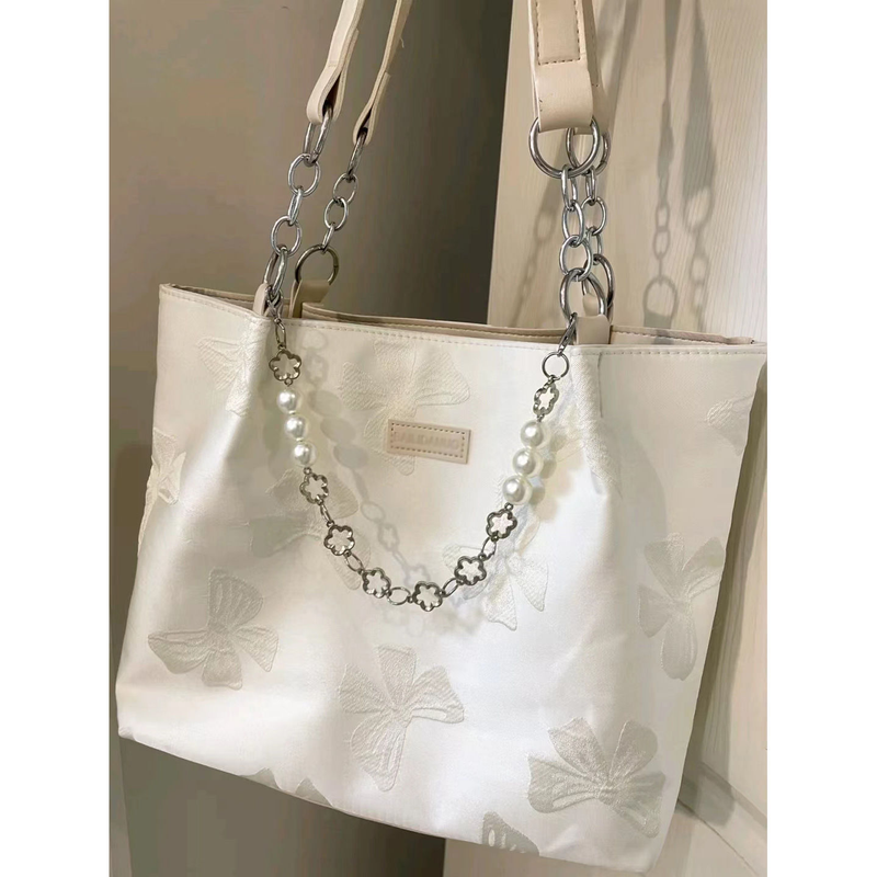 Small Desin Lare Capacity Portable Canvas Ba for Women's Summer 2022 New Fashion Printed Bow Tie One Shoulder Tote_voghion.com