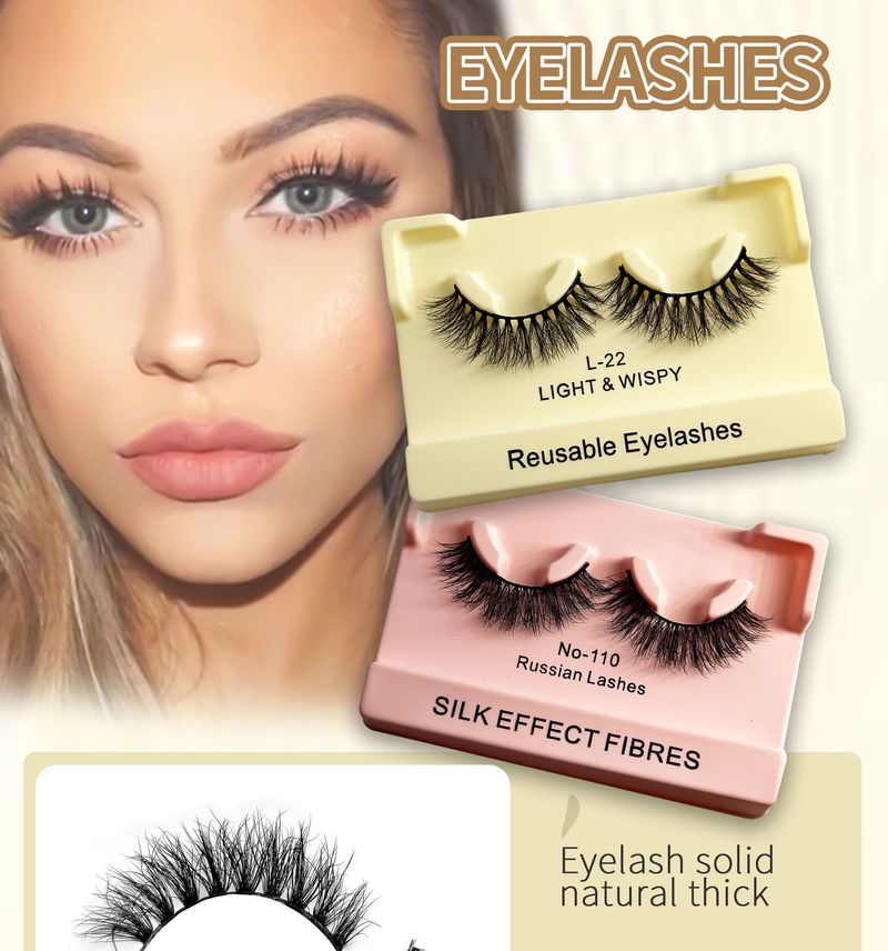 Ensemble de faux cils en fourrure de vison, différents styles, cils épais et recourbés multicouches, poils frits, faux cils en désordre et duveteux_voghion.com