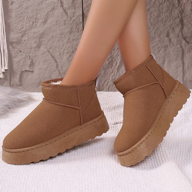 SHLIANG Bottes de neige à plateforme épaisse en peluche pour femmes, chaussures d'hiver chaudes en fourrure et coton, bottines en daim à enfiler, chaussures rembourrées Y0074_voghion.com