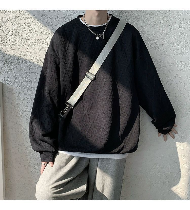 Herren-Sweatshirt mit besticktem Jacquard-Muster, langärmelig, lässig, Pullover-T-Shirt für Frühlings- und Herbstmodetrends_voghion.com