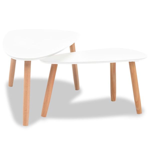 Coffee Table Set 2 Pieces Solid Pinewood White_voghion.com