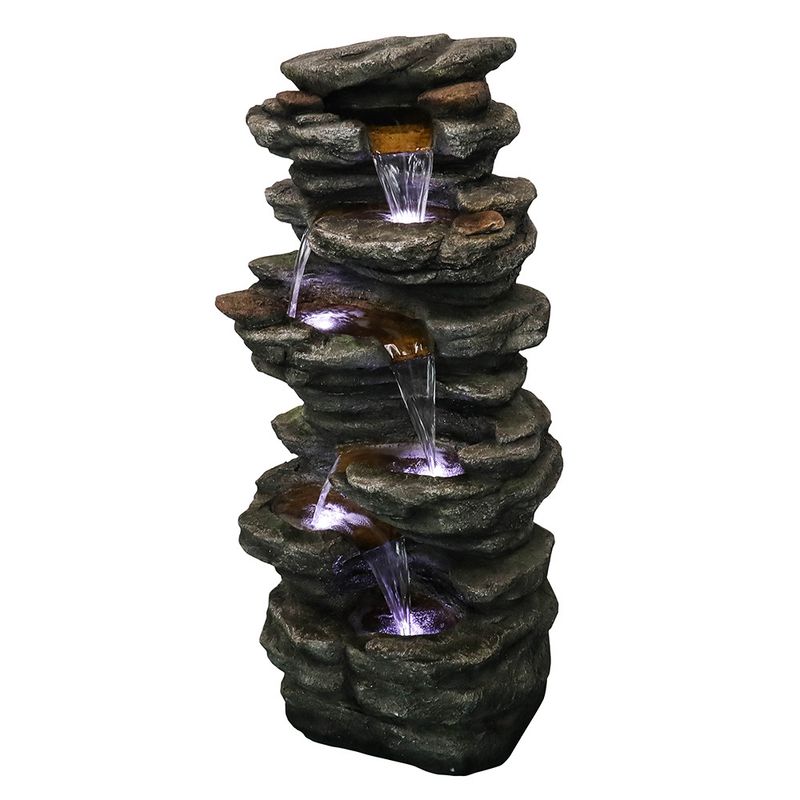 40inches High Rocks Outdoor Cascading Waterfall with LED Lights_voghion.com