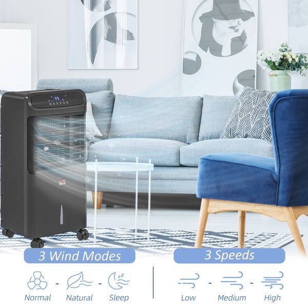 HOMCOM Portable Evaporative Air Cooler 3-in-1 Ice Cooling Fan With Remote Oscillation Timer Black For Home Office_voghion.com