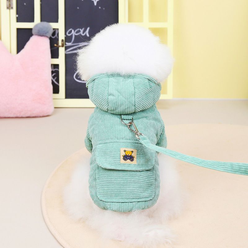 Dog autumn and new Teddy pet clothing winter plush corduroy pull loop two legged cotton clothes_voghion.com