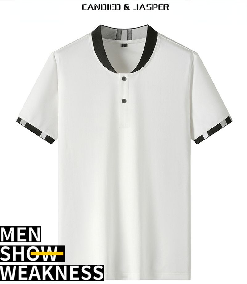 C&J Men's New Round Neck T-shirt Leisure Elastic Short Sleeve_voghion.com