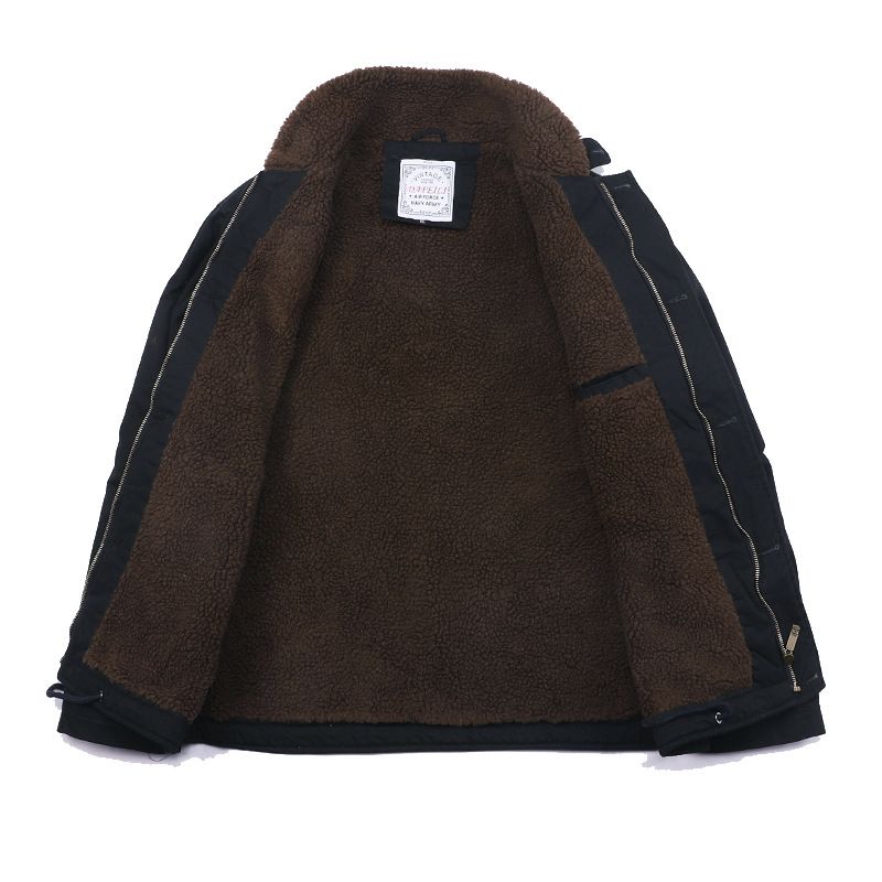 Giacca da uomo in stile americano, adatta a tutte le stagioni, autunno inverno, foderata in pile, in lana di agnello, blu navy, modello N-1, Amekaji Felix Cat._voghion.com