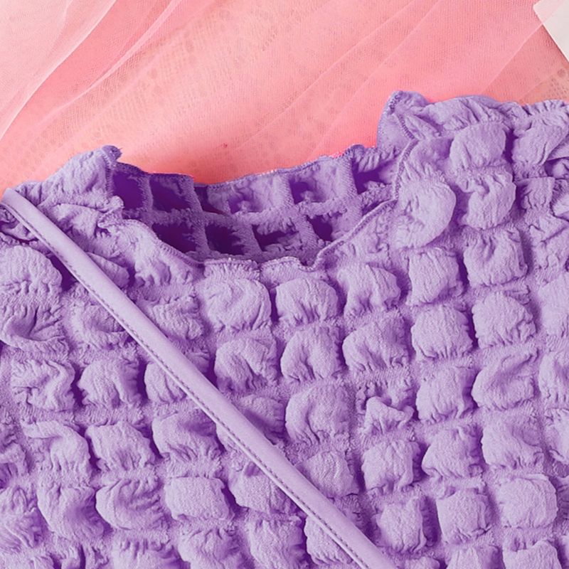 Ensemble d'été pour enfants, haut à manches courtes + short + sac à carreaux à bulles solides, couleur bonbon, ensemble pour filles_voghion.com