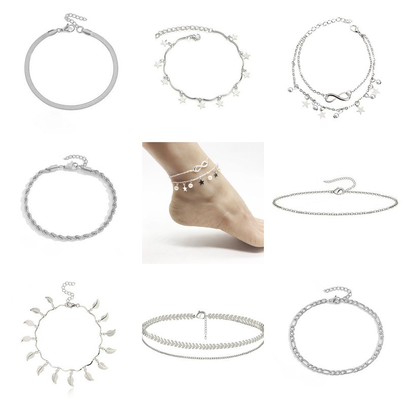 Summer New Bohemian Style Beach Chain Metal Set Fashion Multi-layer Adjustable Anklet For Women_voghion.com