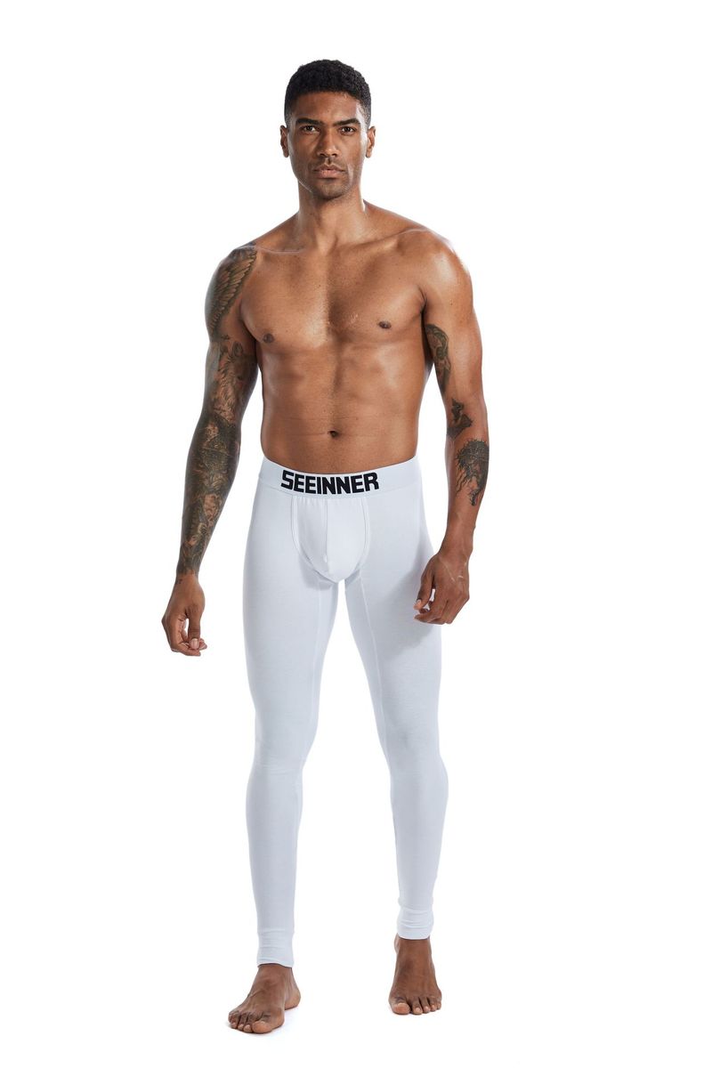 Roupa íntima e pijamas Roupa íntima térmica fina masculina, camada de base de algodão elástico com ajuste fino, calças anti-frio na altura do tornozelo em branco, vermelho, preto e azul-marinho_voghion.com
