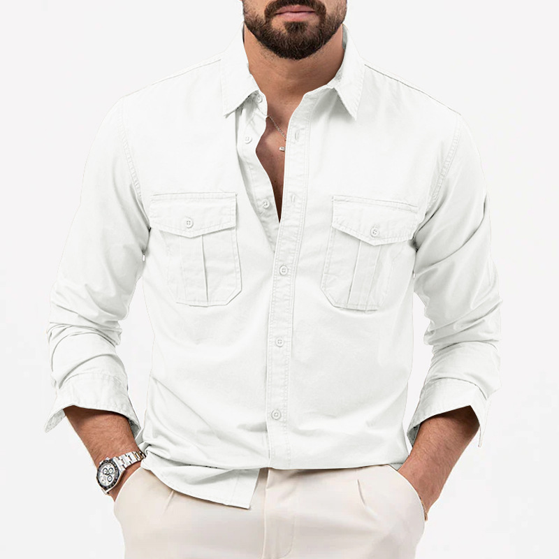 2024 Nova Estação Independente Transfronteiriça Camisa Masculina Multi-bolso Casual Manga Longa Camisa Masculina_voghion.com
