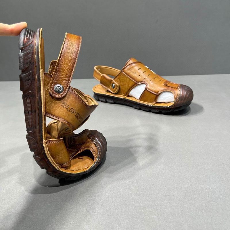 Sommer Neue Sandalen Top Layer Beach Casual Leder Rindsleder Weiche Sohle Nähte Zehenkappe Herrenschuhe_voghion.com