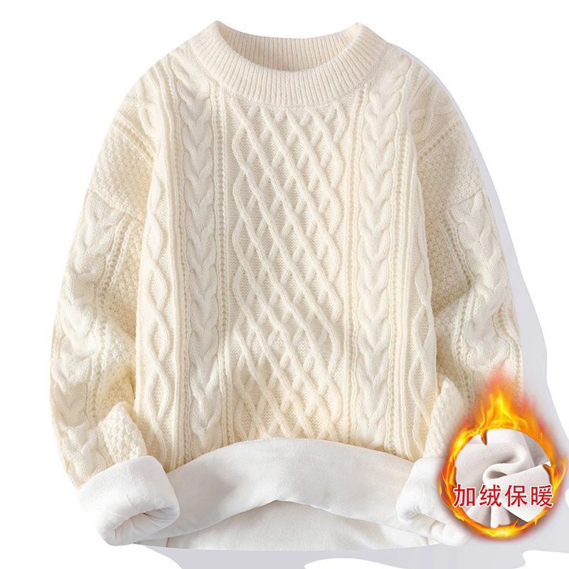 Cardigan da uomo in maglia spessa a trecce con scollo rotondo, tinta unita, stile autunno-inverno, strato interno di base_voghion.com
