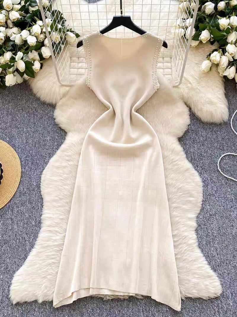 Damenbekleidung Leichtes, luxuriöses, ärmelloses High-End-Kleid für Damen im Sommer mit diamantbesetztem Slim-Fit-Design und einzigartigem, temperamentvollem, langem Rock_voghion.com