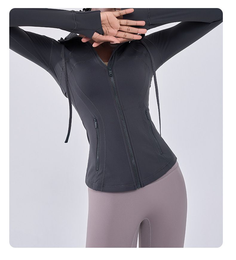 Giacca sportiva con cappuccio da donna, nuovo stile primaverile e autunnale, vestibilità slim, asciugatura rapida, adatta per yoga e fitness._voghion.com